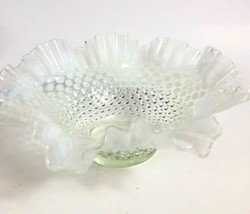 Fenton Opalescent Moonstone Hobnail Ruffled 10 inch Bowl Vintage - £35.31 GBP