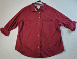 St. John&#39;s Bay Button Up Shirt Mens Size 2X Red 100% Cotton Long Sleeve Collared - £7.50 GBP