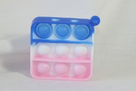 Novelty Keychain (new) SQUARE SILICONE - MED BLUE, WHITE &amp; PINK, COMES W... - $7.27