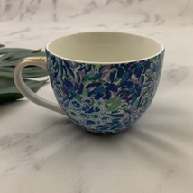 Lilly Pulitzer Lion Around Floral Coffee Mug Blue Gold Trim Large Cup - $17.81