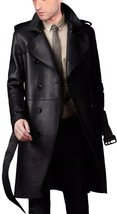 New Men Trench Coat Black Leather Handmade Lambskin Stylish Fashionable ... - $172.50+