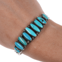 6&quot; 20&#39;s-30&#39;s Navajo silver sleeping beauty turquoise row cuff bracelet - $975.15