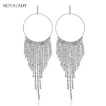 Elegant Crystal Tassel Women Drop Dangle Earrings Silver Color Rhinestone Hangin - £8.39 GBP