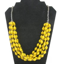 Vintage Yellow Cone Paper Beaded Necklace Multi Strand Marked Teng Yue - £13.08 GBP