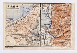 1910 Antique City Map Of Bregenz / Vorarlberg / Austria - £16.86 GBP