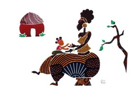 Wall Art, Fabric Collage, &quot;Mother And Child 1&quot; Collage, Fabric Art, Gift... - $130.99
