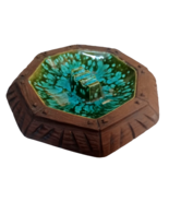 Vintage Ceramic Mid Century 1960&#39;s Large ASHTRAY Brown/Blue Octagon Shap... - $12.82