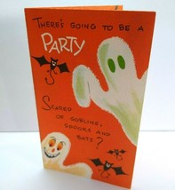 Halloween Greeting Card Vintage Party Invite Ghosts Bats Black Cats Gibson - $21.28