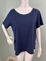 NWT Women&#39;s Draper James Navy Embroidered Scoop Neck Top Sz Large - £33.46 GBP