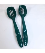 Hutzler Melamine Mini Slotted Spoons #516 Green set 2 1995 serving Vintage - $24.00