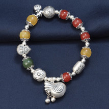 Colorful Agate Beaded With Sterling Silver Lucky FU Charm Bracelet,Gift ... - £61.00 GBP