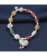 Colorful Agate Beaded With Sterling Silver Lucky FU Charm Bracelet,Gift ... - £60.44 GBP