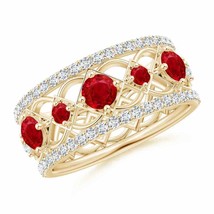 ANGARA Art Deco Inspired Graduated Ruby and Diamond Ring for Women in 14K Gold - £1,625.68 GBP