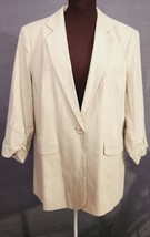 Coldwater Creek Tan Linen Blend Lined Blazer Jacket 3/4 Ruched Sleeve Sz... - $54.95
