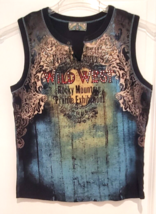 Vanilla Sugar Top Womens M Black Cowgirl Western Made In USA All Over Graphic - £15.11 GBP