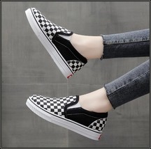   Checkered Black and White Casual Slip On Flat Canvas Sneaker Loafers image 2