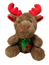 Sitting Christmas Moose In Red &amp; Green Sequins, Red Antlers 12&quot; Tall - £11.68 GBP