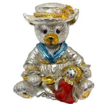 Rare Vintage Ceramic Metallic Painted Teddy Bear with Doll Bank with Stopper 7&quot; - $28.44