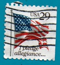Used 1992 US Postage Stamp - 29c Flag Over Pledge of Allegiance - Scott #2593 - £1.55 GBP