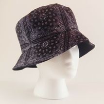 Bucket Hat Black Flower Paisley Pattern Reversible Unisex 22.5" S/M Sun Hat image 2