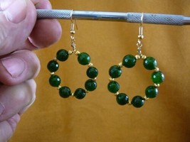 (EE-800-24) faceted 8mm green Jade beaded gemstone hoop dangle gold earrings - £29.31 GBP