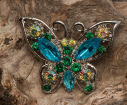 Vintage Rhinestone Butterfly Brooch Pin Jewelry Silver Gifts Insect Stat... - £7.63 GBP