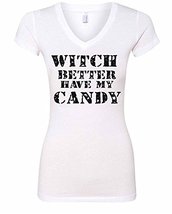 VRW Witch Better Have My Candy Womens T-Shirt V-Neck style1 (XXL, White) - £13.94 GBP