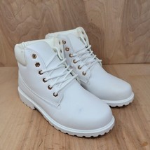 DADAWEN Women&#39;s Combat Boots Size 9.5 White Waterproof Casual Ankle Lace Up - £19.94 GBP