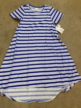 LulaRoe Carly Dress Blue White Striped chevron Geometric Hi Lo Swing Sz ... - £18.48 GBP