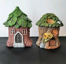 Fairy Garden Forest Figurines Set of 2 Cottage Houses 4&quot;-5&quot; Green Foliag... - £7.45 GBP