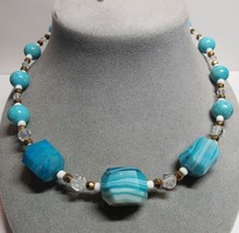 Artisan Handmsde Chunky Blue Stone Bead Beaded Star Toggle Clasp 18&quot; Necklace - £33.03 GBP