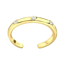 Toe Ring 14Ct Gold Plated Adjustable Simulated Diamond 925 Silver Toe Ring - £26.08 GBP