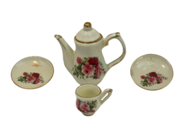 Baum Brothers Victorian Rose Miniature Set 5 PC Teapot &amp;Lid + 2 Saucers ... - $14.36