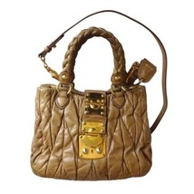 Miu Miu Brown Leather Bag Lock + Key Handle + Shoulder Strap Bold Gold H... - £132.88 GBP