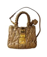 Miu Miu Brown Leather Bag Lock + Key Handle + Shoulder Strap Bold Gold H... - £133.02 GBP