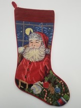 Sferra Needlepoint Santa Christmas Stocking Figurine Handmade Velvet Backing NEW - £188.72 GBP