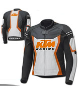 Men,s KTM Orange,Black &amp; White Cowhide Leather Racing Motorcycle Jacket ... - $2,780.12 MXN