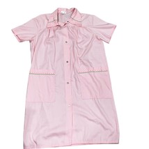 Women&#39;s Small Housecoat Pink Front Pockets Snap Front Vintage 80s - £15.34 GBP