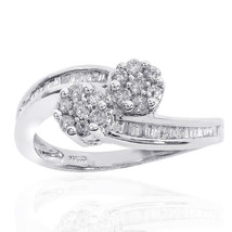 0.60 Carat Round Cut Baguette Diamond Floral Ring 14K White Gold - £394.88 GBP