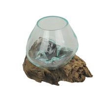 Melted Glass On Teak Driftwood Decorative Bowl Vase Terrarium Planter - £31.84 GBP