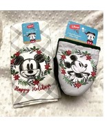 Disney Mickey Sketch Holly &amp; Poinsettia Pattern Kitchen Linens Combo-NEW - $29.59 CAD
