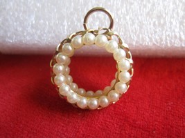 Vintage Round Faux Pearl Gold toned Pendant - $7.66
