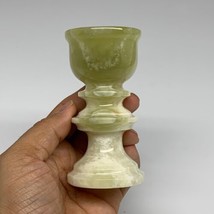 254g, 3.8&quot;x1.9&quot;, Natural Green Onyx Candle Holder Gemstone Hand Carved, B32085 - £31.57 GBP
