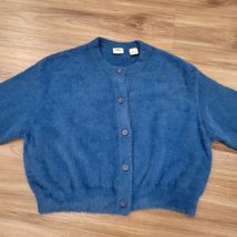 Levi's Women's Cat Fuzzy Cardigan Sweater L Blue Drop Shoulder Fluffy So... - $19.79