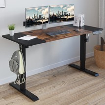 Electric Height Adjustable Standing Desk, Radlove, Black Frame + 55&quot; Brown Top - £197.95 GBP