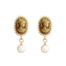 Tage look antique lady queen relief oval acrylic earring push back stud fashion jewelry thumb200