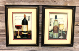 White &amp; Red Wine 2D Printed Black Wood Framed Pictures 8&quot; x 10&quot; Matte Excellent - £21.66 GBP