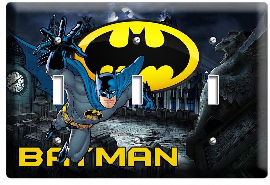 BATMAN FOREVER SUPERHERO TRIPLE LIGHT SWITCH WALL PLATE COVER BOYS BEDROOM DECOR