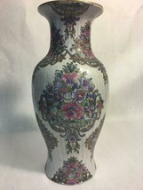 Floral Cloisonne Decorative Vase Urn Porcelain Hand Painted Gold Trim Ch... - $29.69