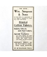 Simpson &amp; Son Printed Cotton Fabric 1897 Advertisement Victorian Sewing ... - $19.99